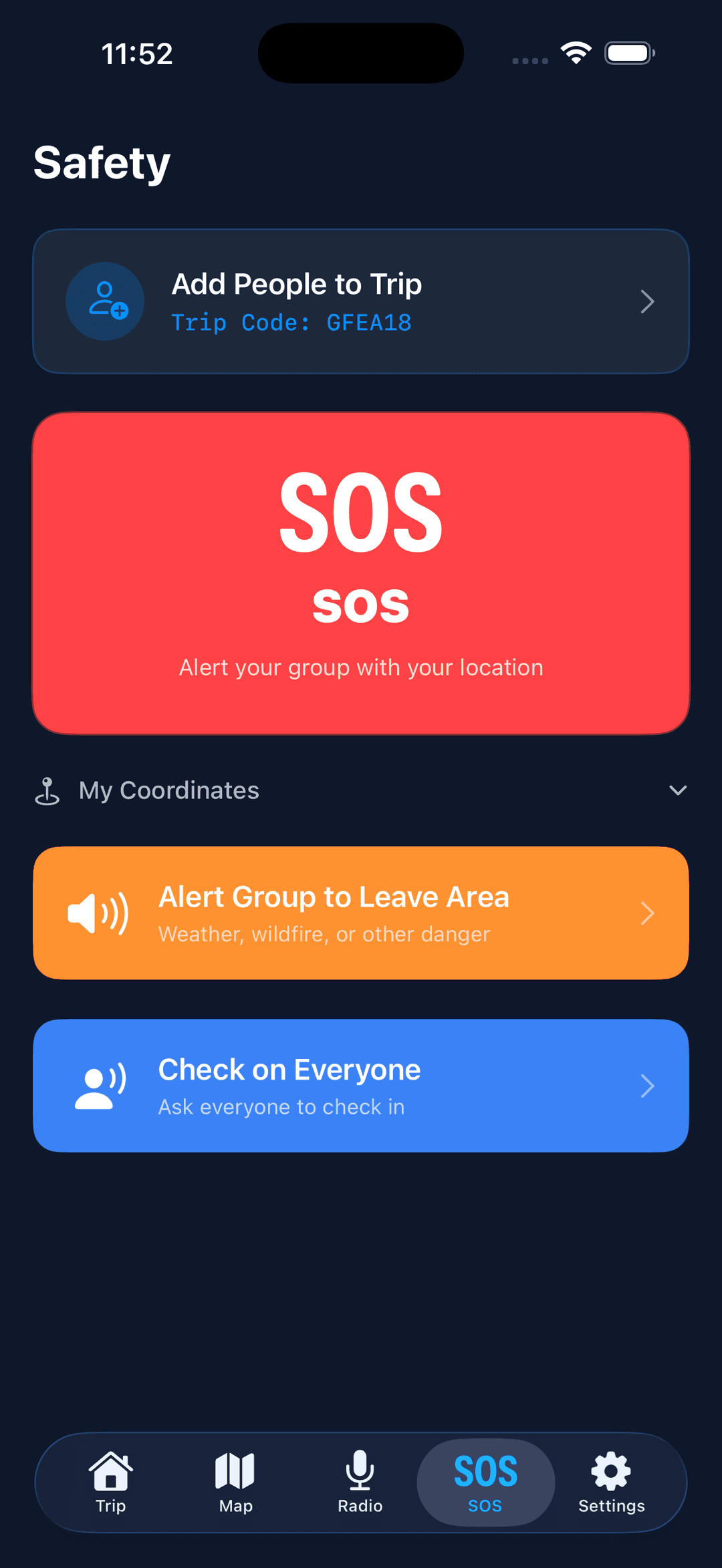 RANKAN SOS screen on iPhone